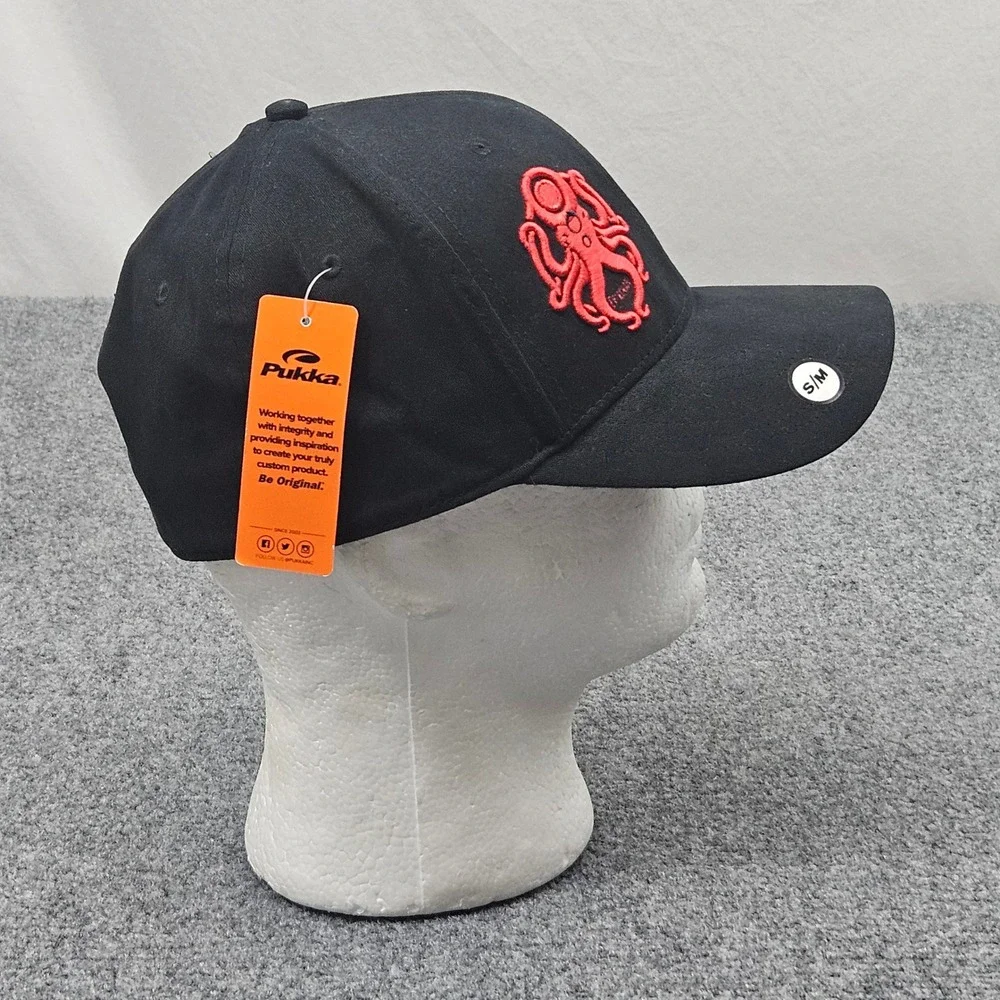 Leviathan Fitted Hat S M Black Red‎ Octopus Embroidery Streetwear Minimalist